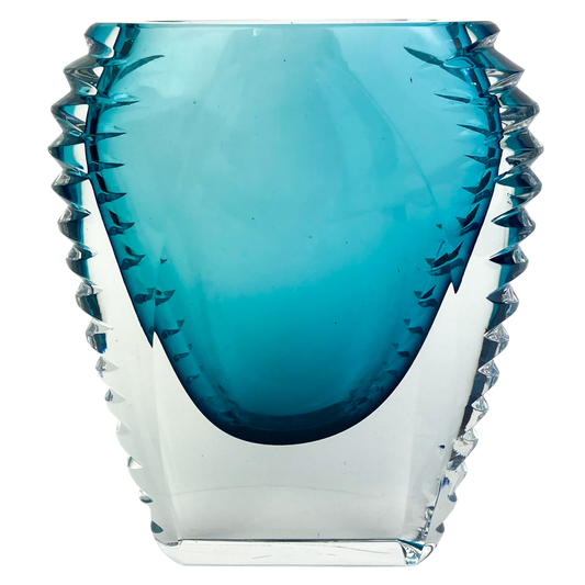 Beyer & Co Teal Serrated Crystal Vase #O776