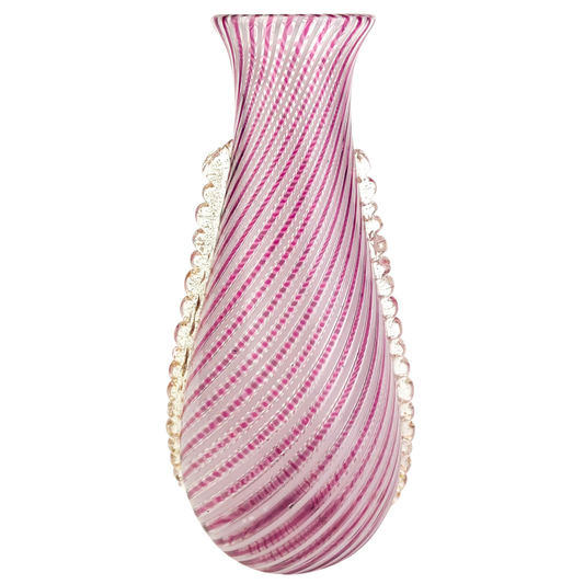 Murano Pink + White Caned Glass Vase #O761