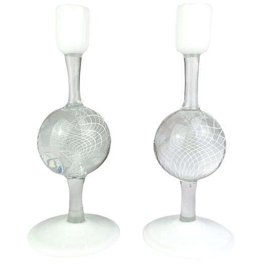 Pair of Archimede Seguso Glass Orb Candlesticks #O672