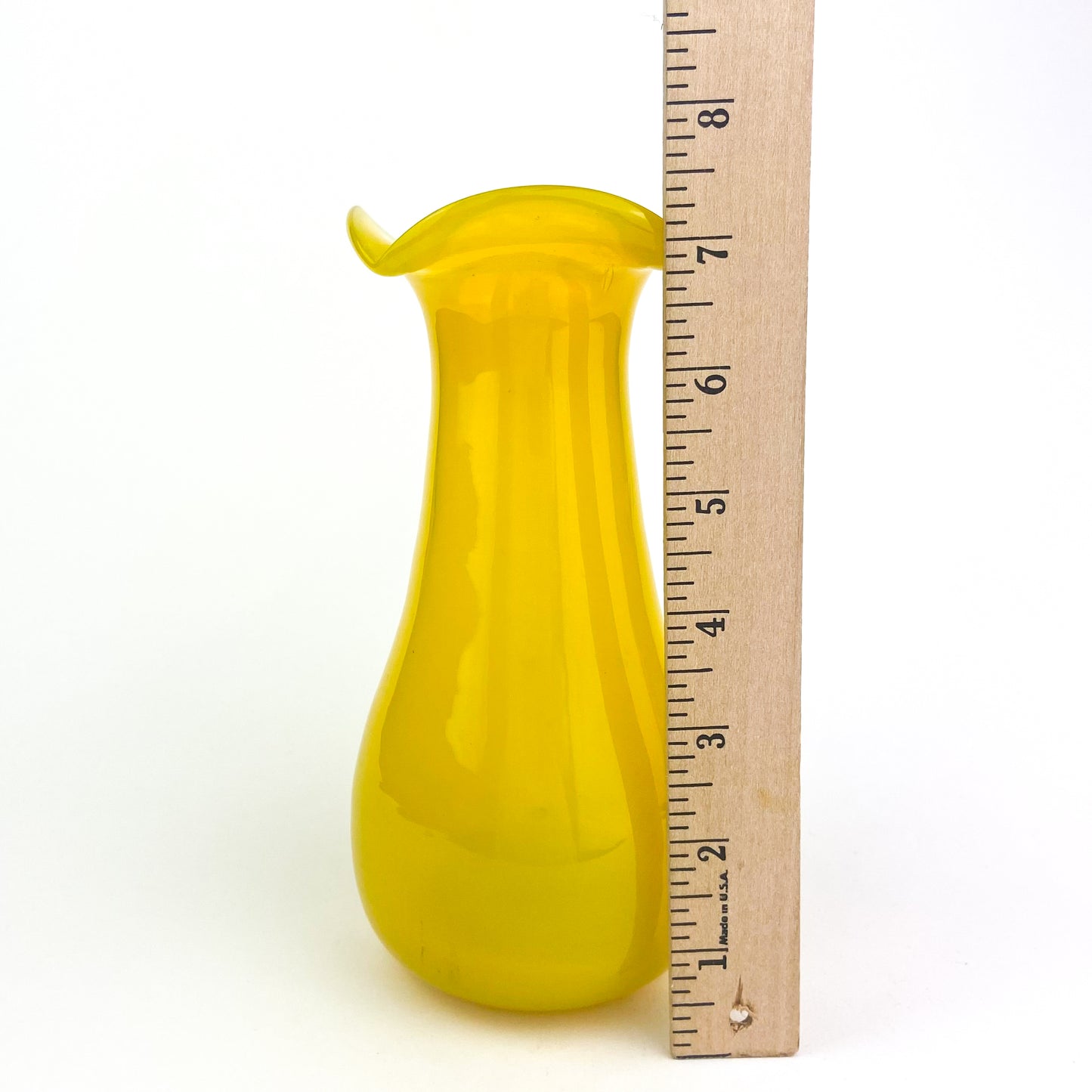Yellow Fluted Studio Art Glass Vase #O782