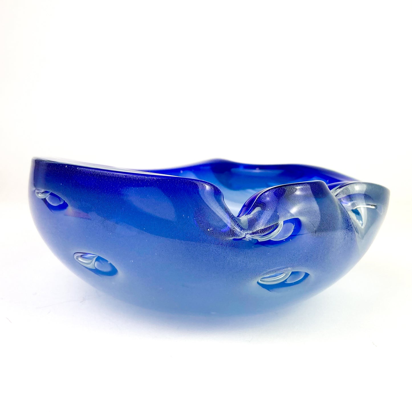 Murano Cobalt + Clear Bullicante Glass Catchall/Ashtray #O613