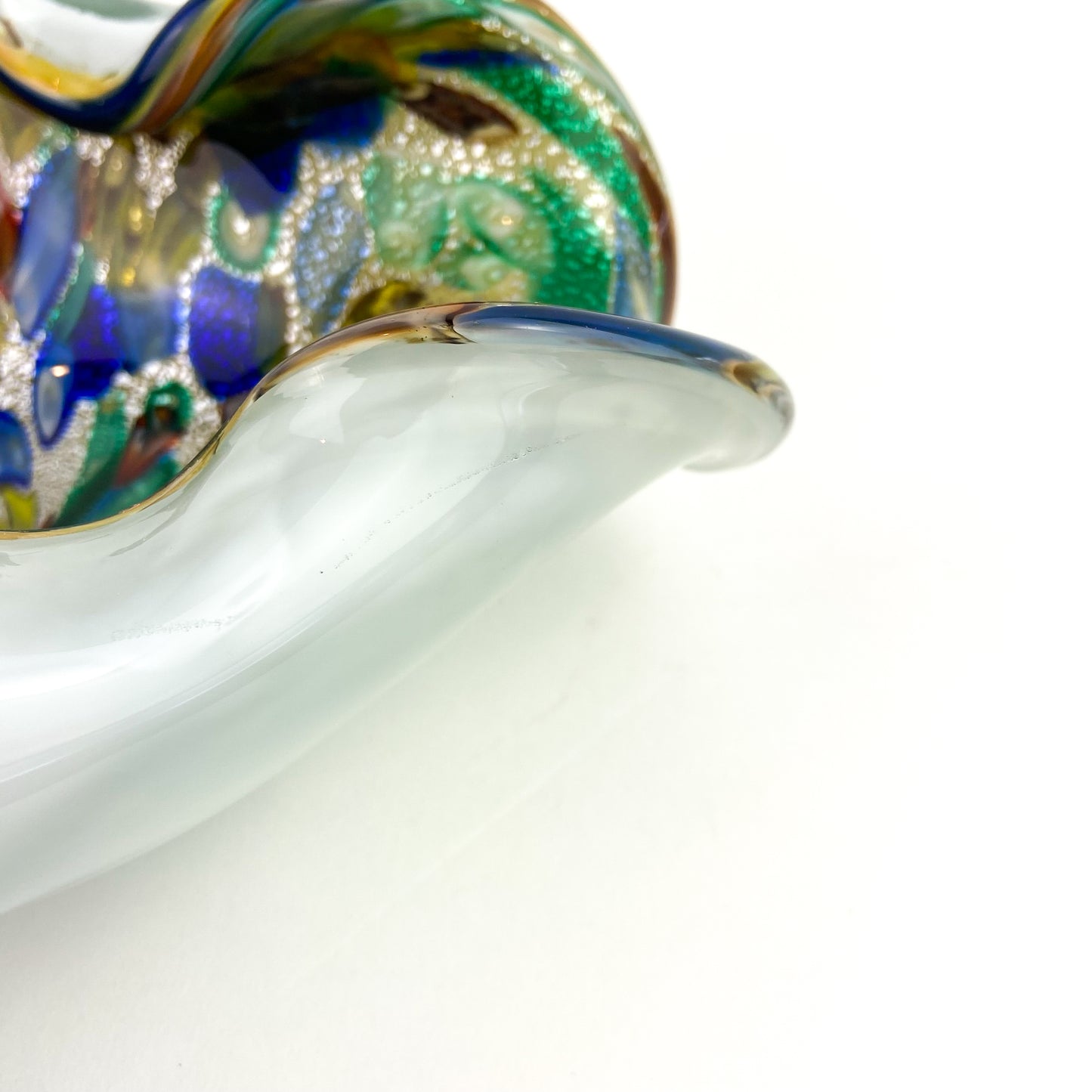 Murano Tutti Frutti White Cased Freeform Glass Catchall/Ashtray #O793