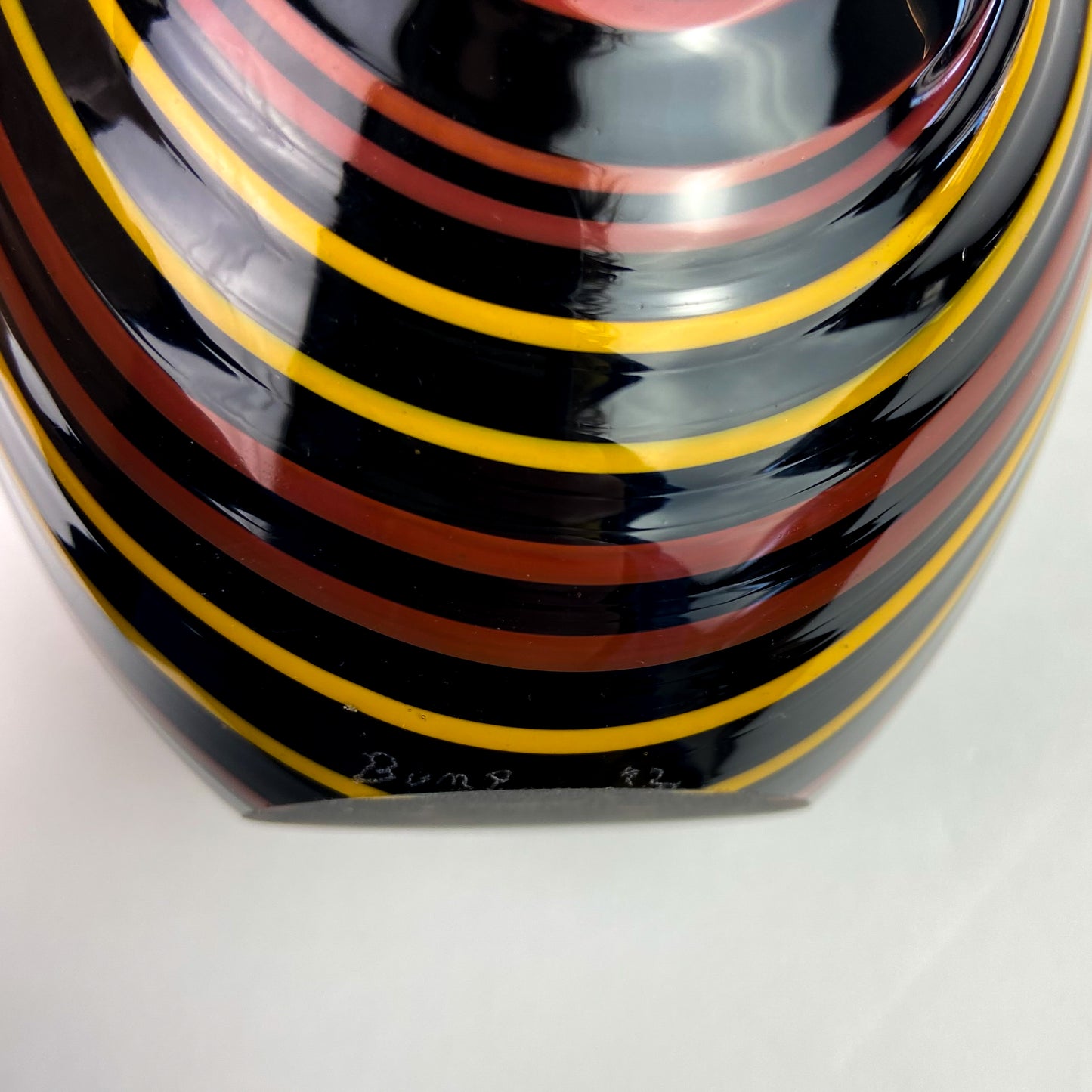 Yellow + Red Swirl Black Glass Bud Vase #O797