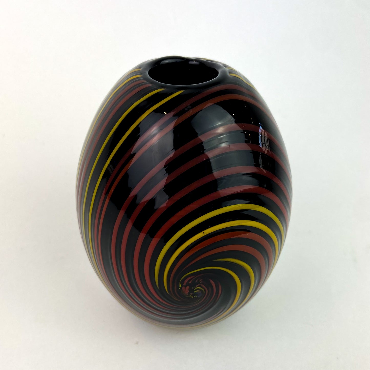 Yellow + Red Swirl Black Glass Bud Vase #O797