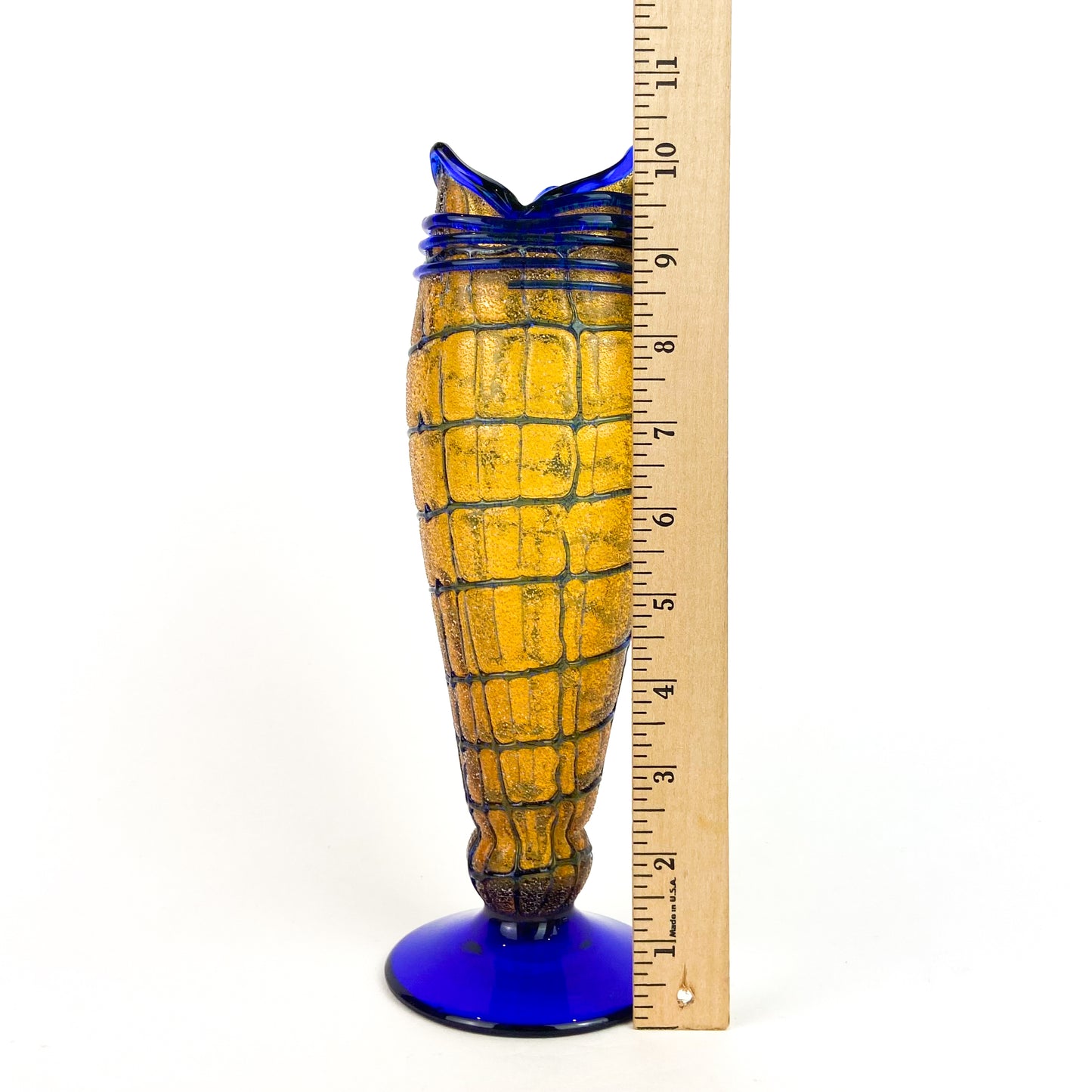 Rare Kralik Art Nouveau Amber + Cobalt Glass Vase #O811