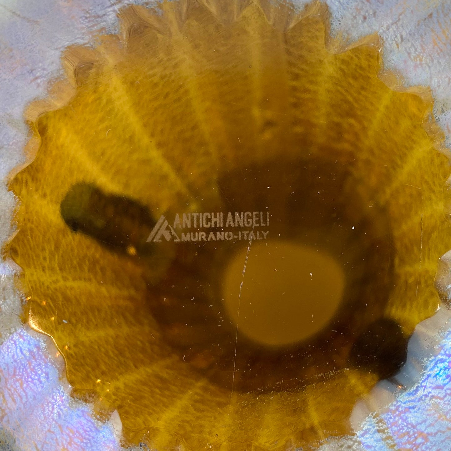 Murano Iridescent Amber + Cobalt Glass Amphora/Vase #O813