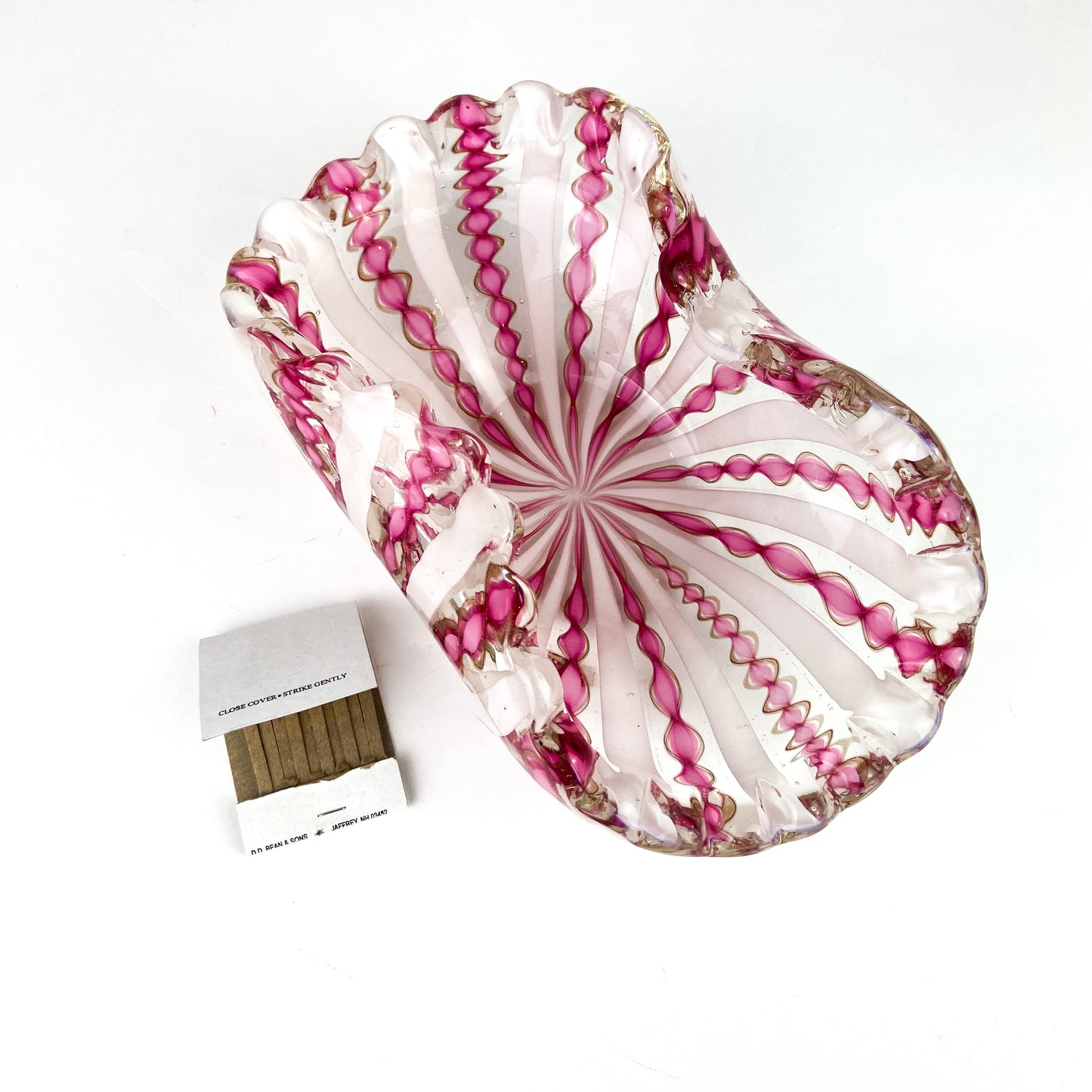 Murano Pink + White + Gold Ribboned Glass Catchall/Ashtray #O620
