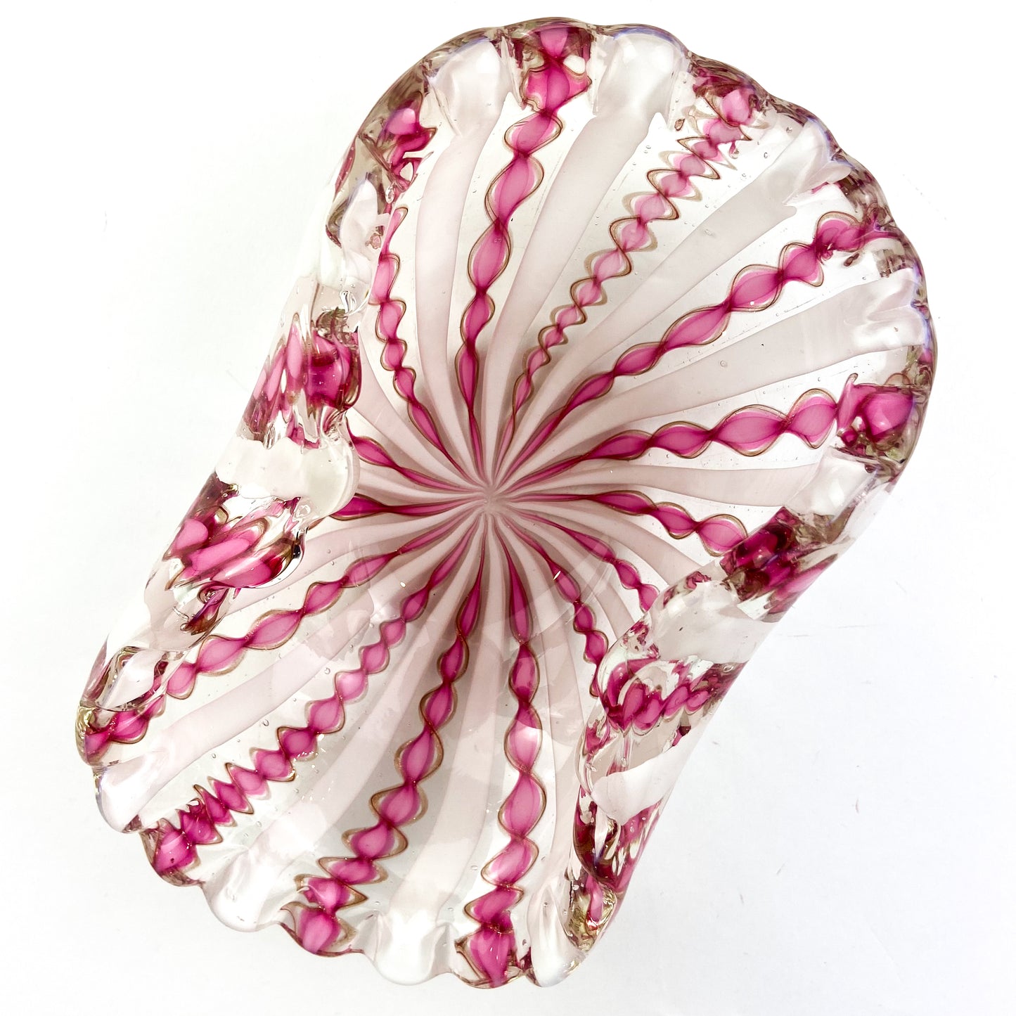 Murano Pink + White + Gold Ribboned Glass Catchall/Ashtray #O620