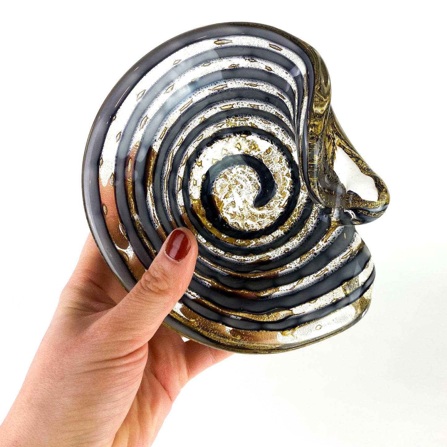 Murano Gold Fleck + Smoke 'Zebrati' Glass Catchall/Ashtray #O625