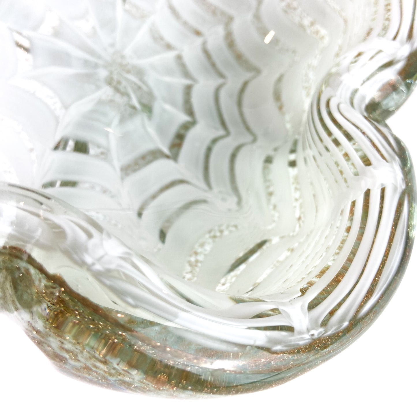 Murano White Lattimo Spider-Web Glass Catchall/Ashtray #O630