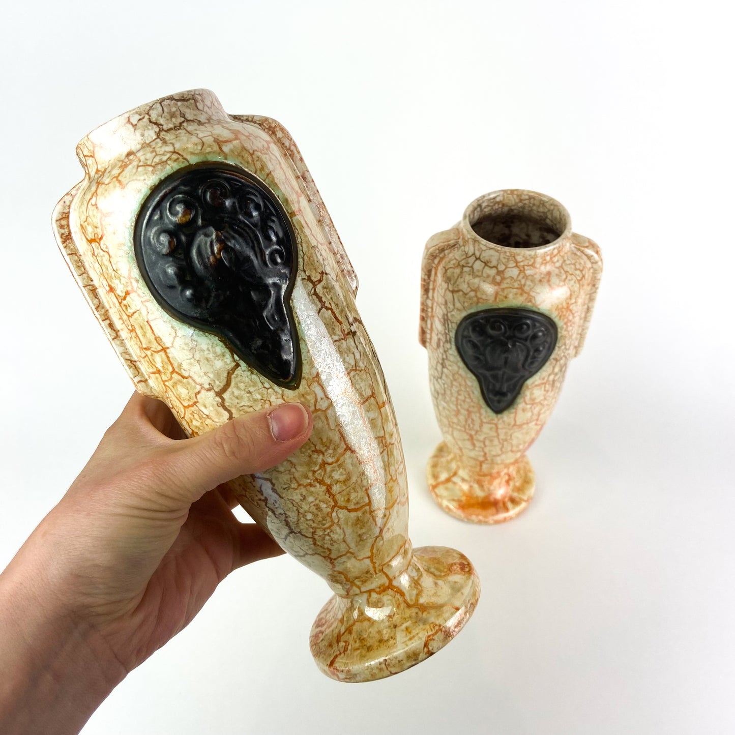 Antique Czech Art Deco Ceramic 'Alienware' Vases #O1329