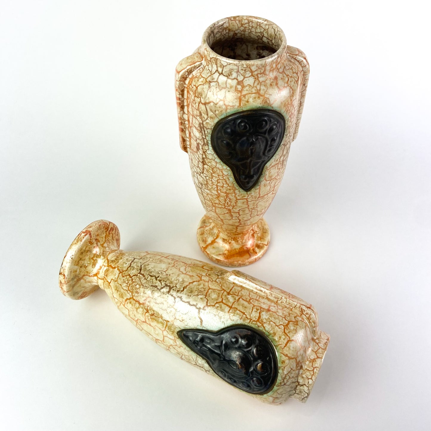 Antique Czech Art Deco Ceramic 'Alienware' Vases #O1329
