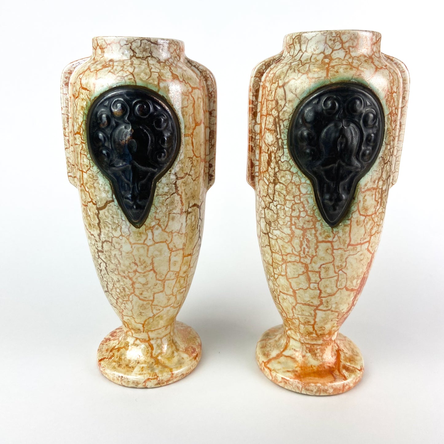 Antique Czech Art Deco Ceramic 'Alienware' Vases #O1329