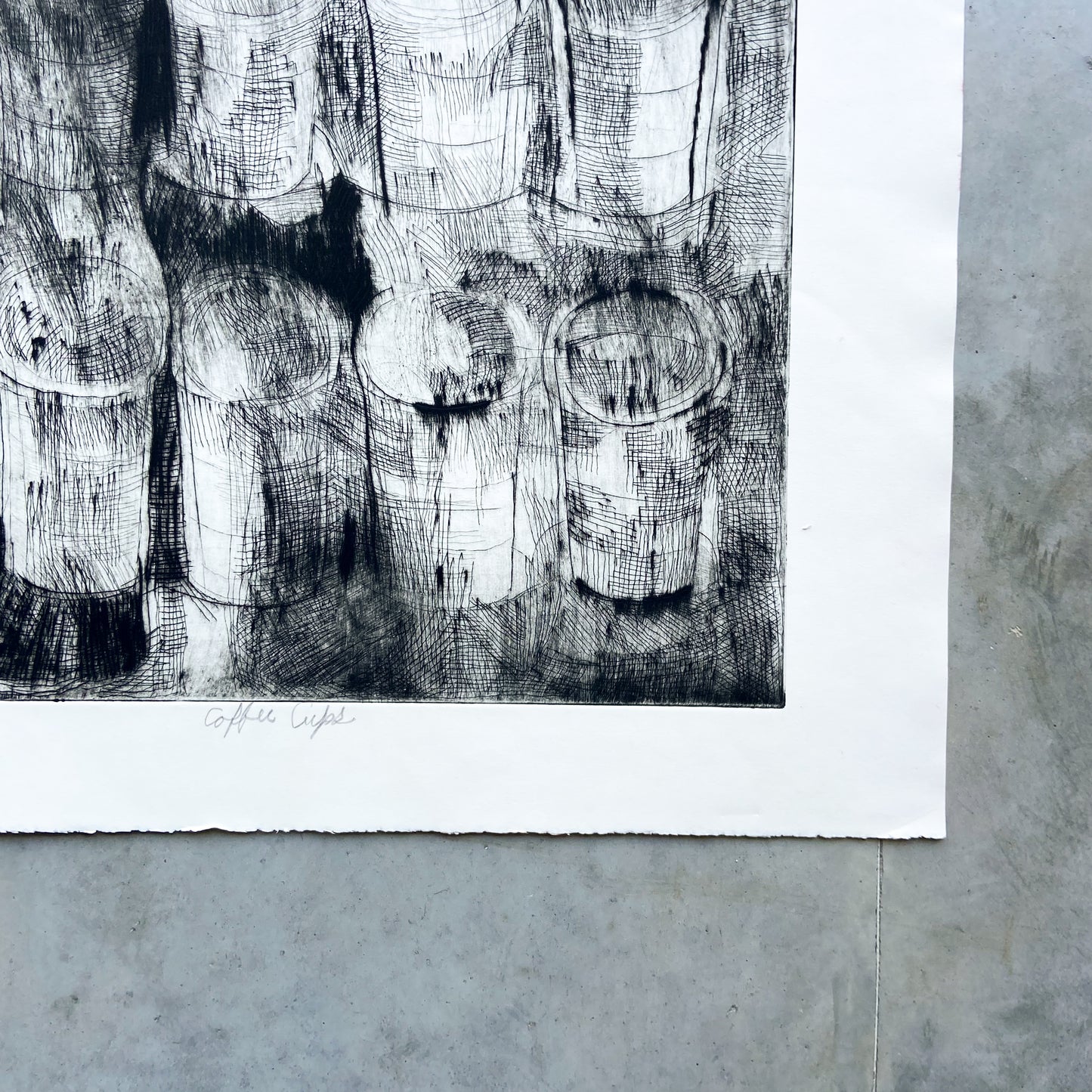 Coffee Cups (1990s) Etching by Donald Kelley #P1855C - 22" x 30"