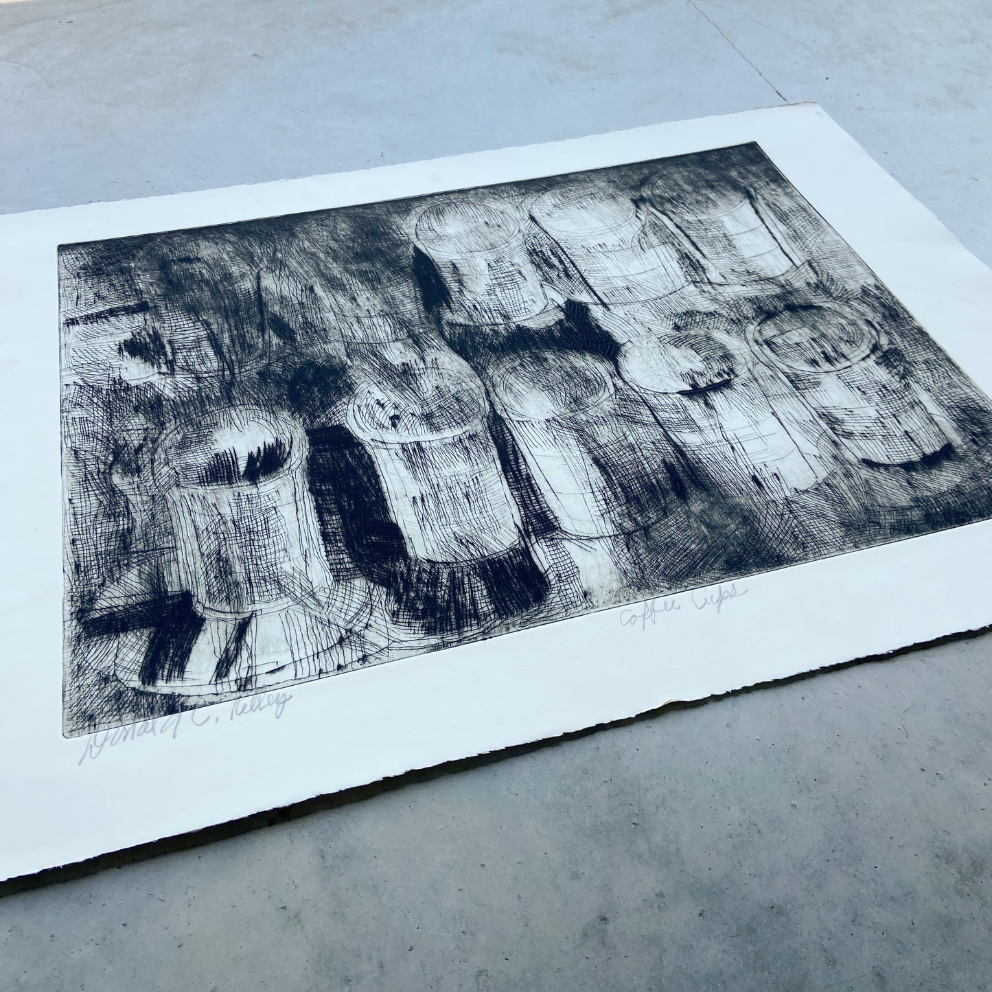Coffee Cups (1990s) Etching by Donald Kelley #P1855C - 22" x 30"