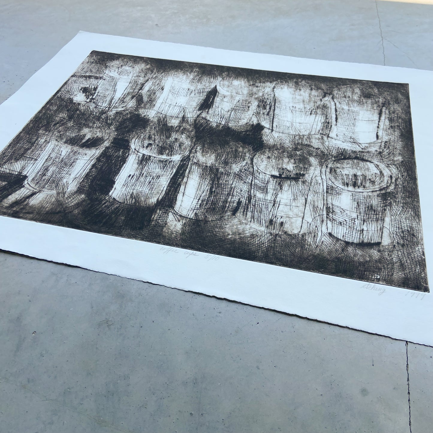 Coffee Cups (1999) Etching by Donald Kelley #P1855D - 22" x 30"