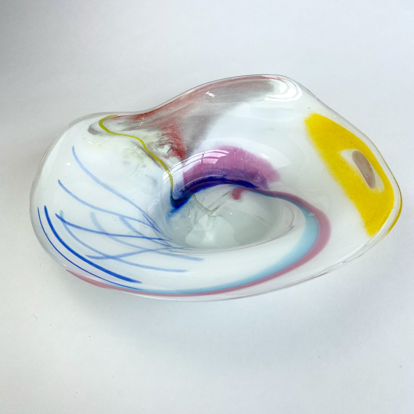 Large Multicolor Studio Art Glass Dish #O814