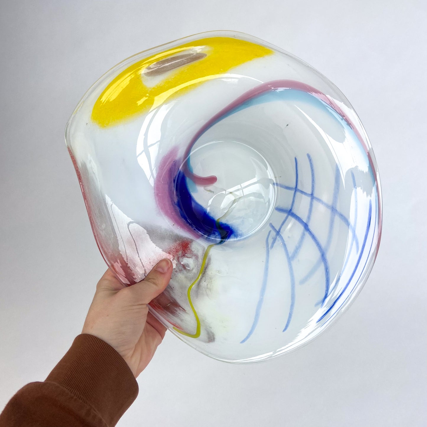 Large Multicolor Studio Art Glass Dish #O814