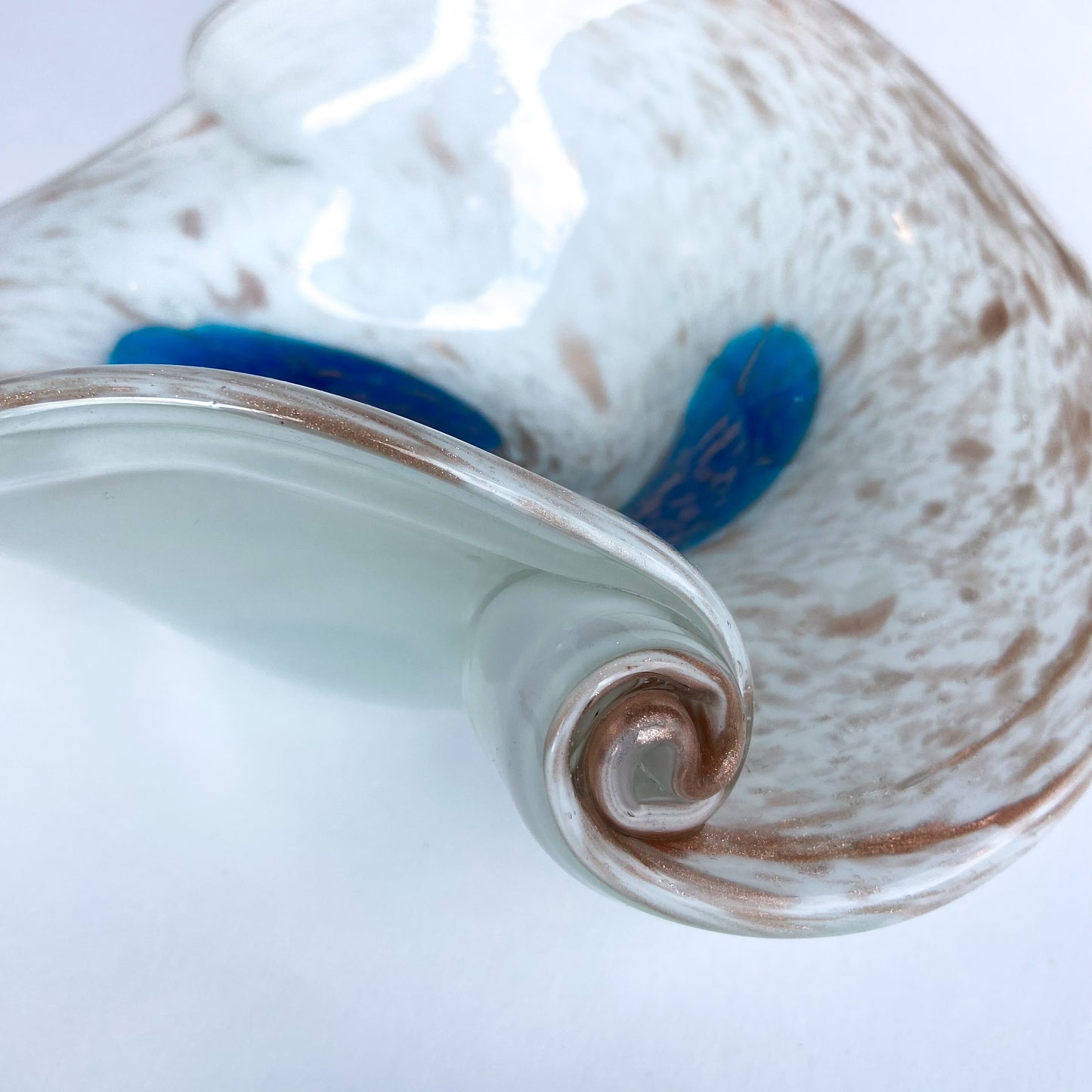 Murano Cased White + Copper Freeform Glass Catchall/Ashtray #O818