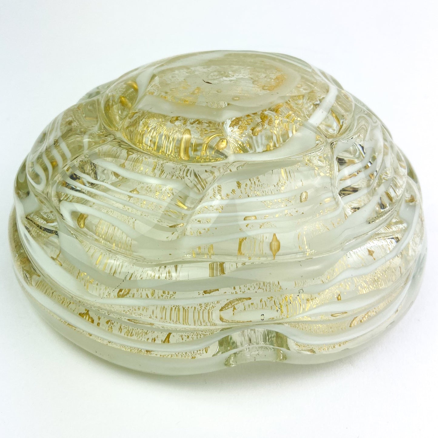 Murano Gold + White Bullicante Freeform Glass Ashtray/Catchall #O738