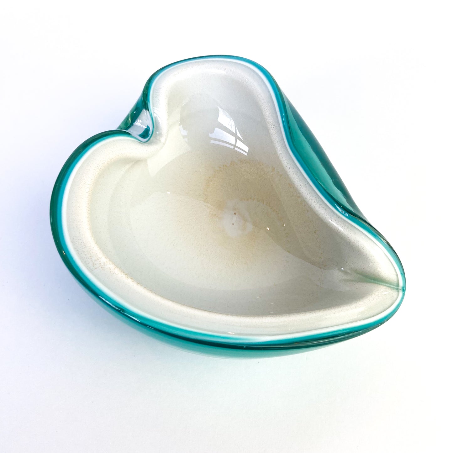 Murano Turquoise + Cream Freeform Glass Catchall/Ashtray #O1336