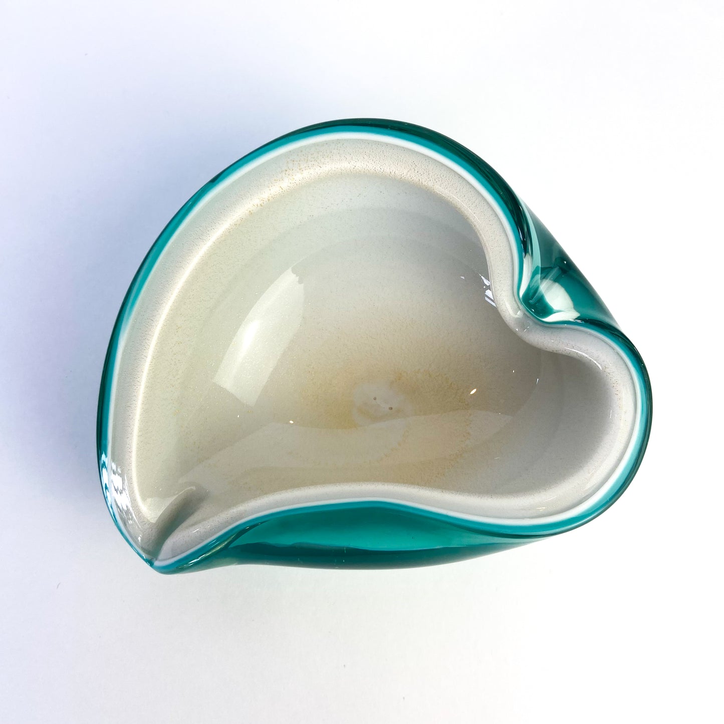 Murano Turquoise + Cream Freeform Glass Catchall/Ashtray #O1336
