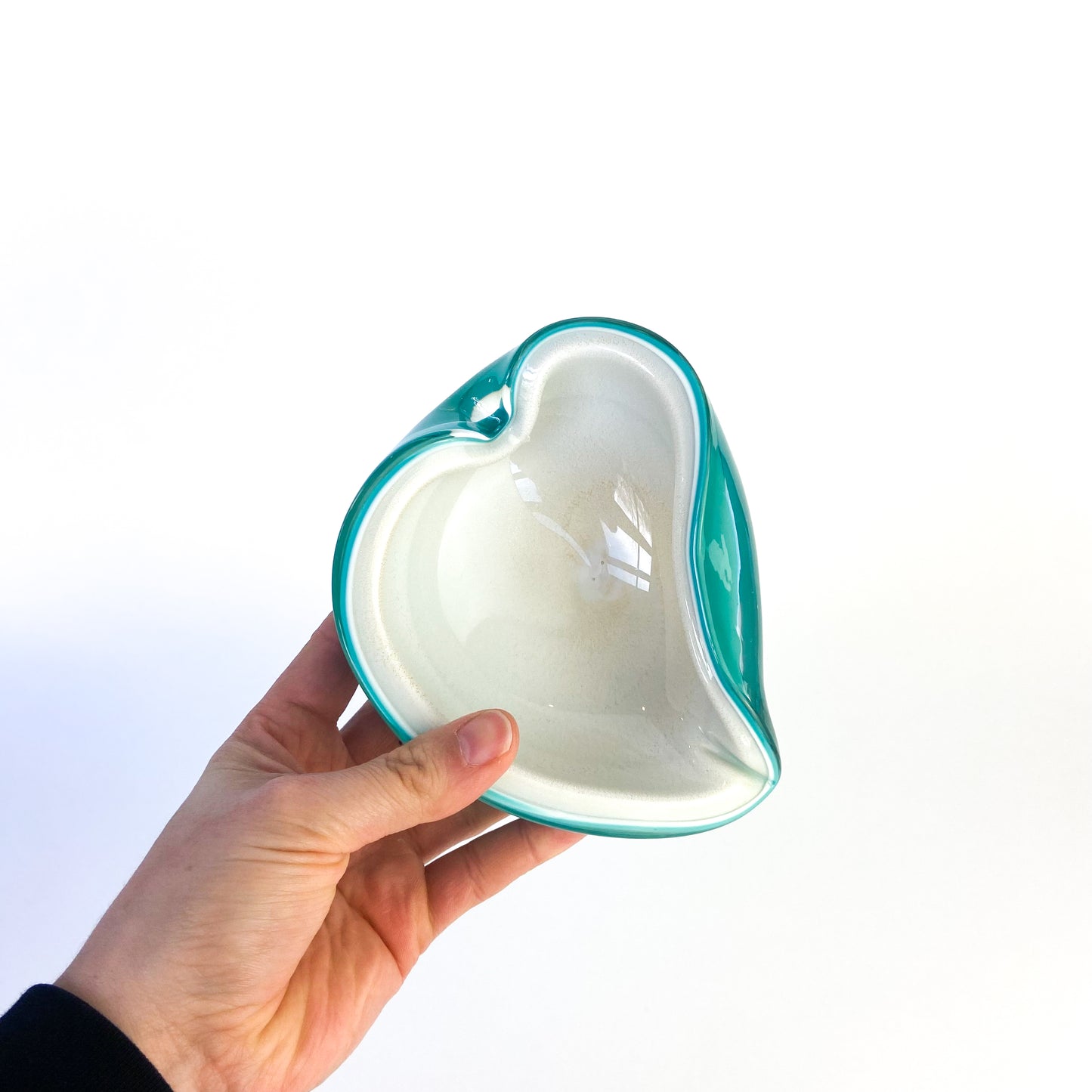 Murano Turquoise + Cream Freeform Glass Catchall/Ashtray #O1336
