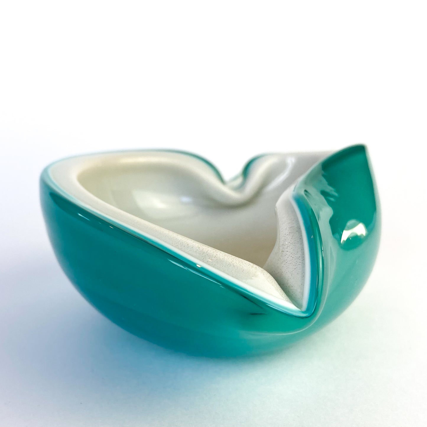 Murano Turquoise + Cream Freeform Glass Catchall/Ashtray #O1336