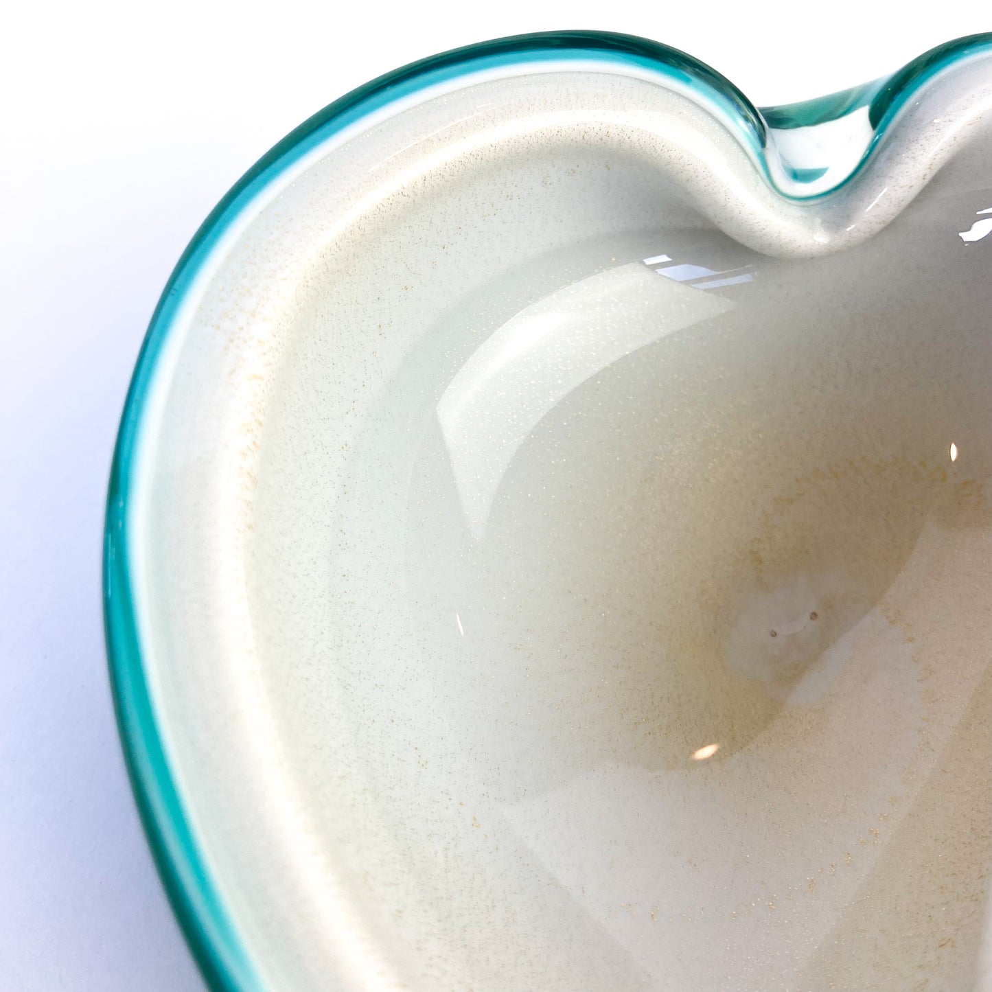 Murano Turquoise + Cream Freeform Glass Catchall/Ashtray #O1336