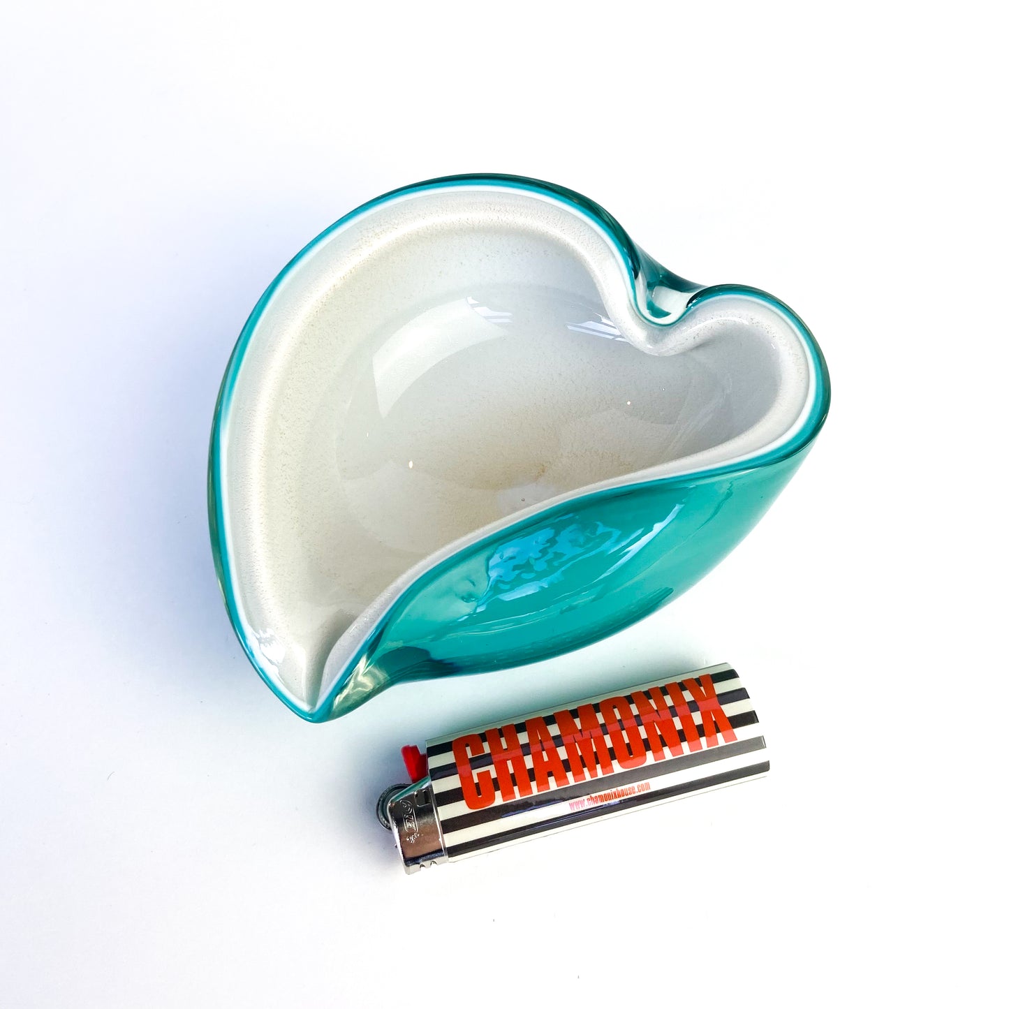 Murano Turquoise + Cream Freeform Glass Catchall/Ashtray #O1336