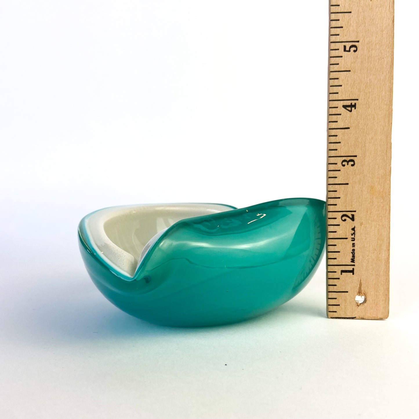 Murano Turquoise + Cream Freeform Glass Catchall/Ashtray #O1336