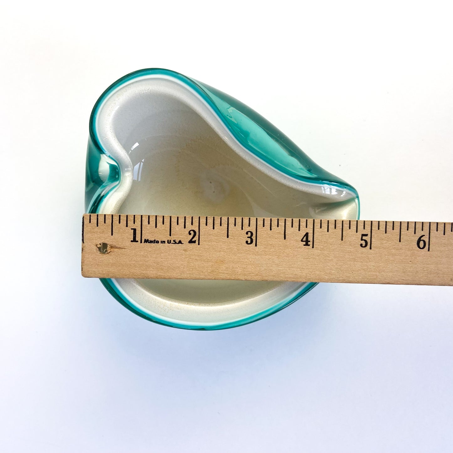 Murano Turquoise + Cream Freeform Glass Catchall/Ashtray #O1336