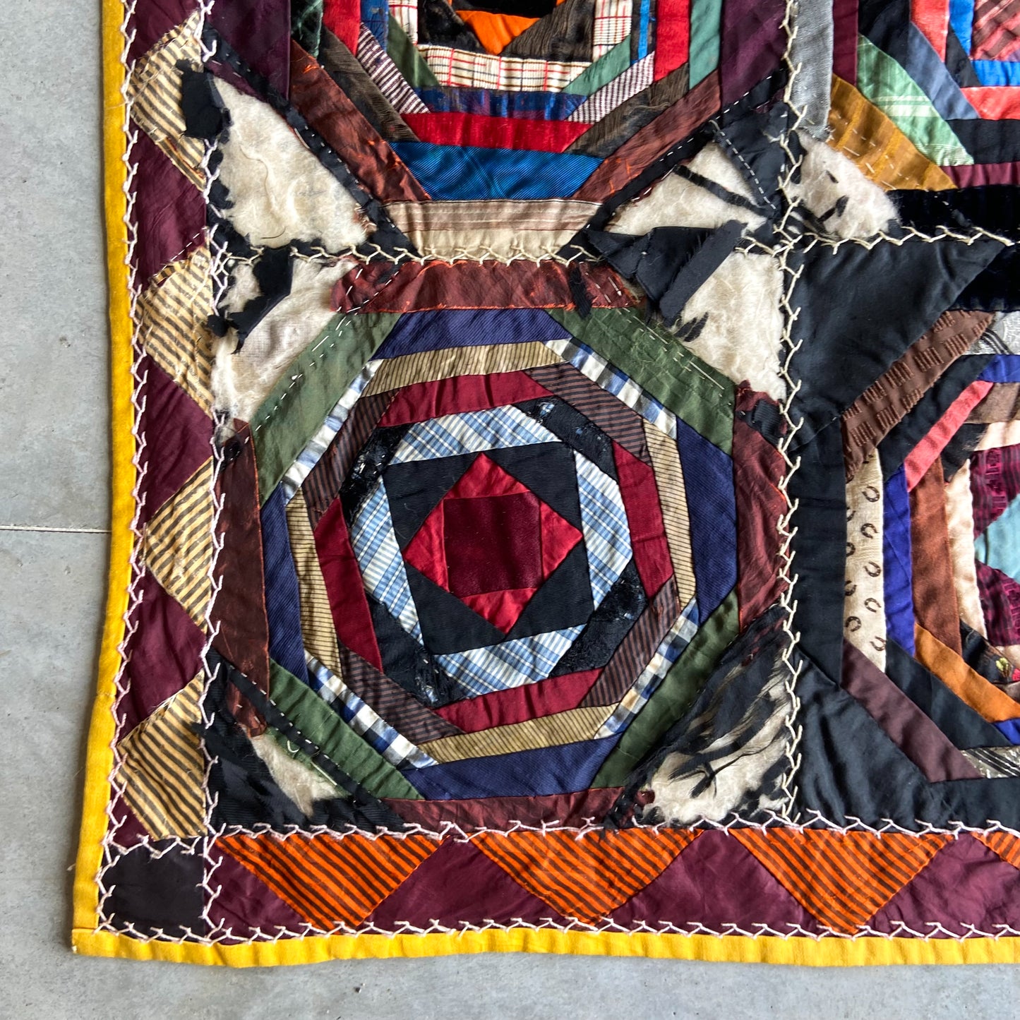19th Century Hand Stitched American Silk Quilt #T3 - 4'4" x 5'9"