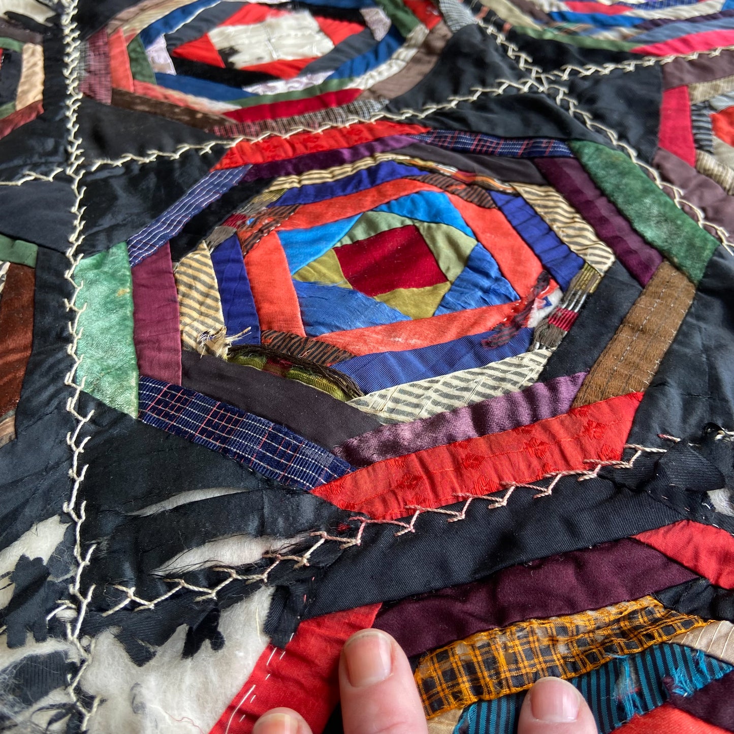 19th Century Hand Stitched American Silk Quilt #T3 - 4'4" x 5'9"