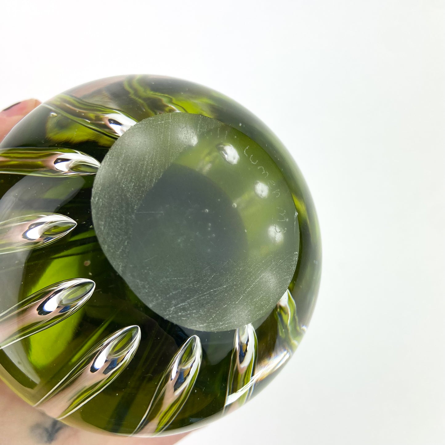 Moss Green Signed Art Glass Bud Vase #O795