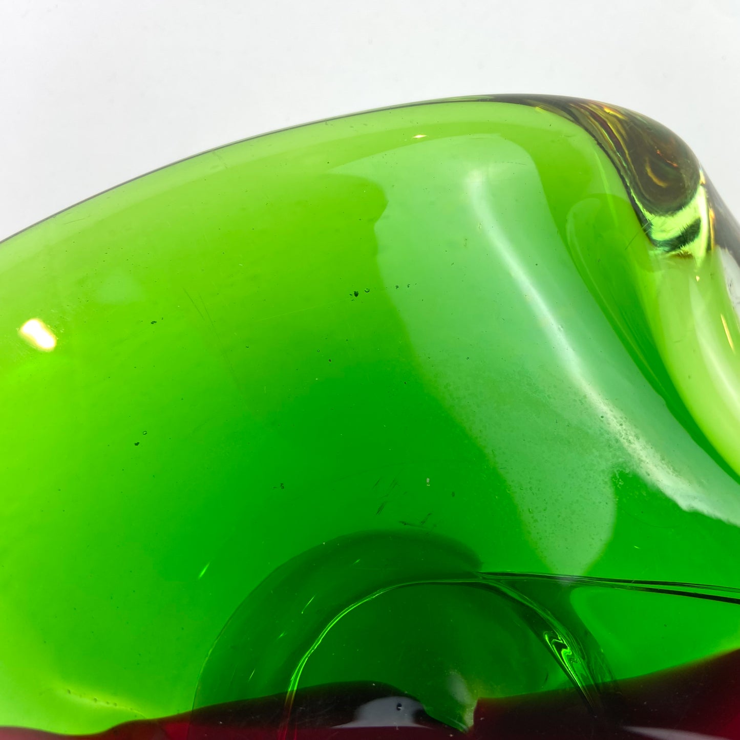 Murano Crimson + Green Pedestal Glass Catchall/Ashtray #O785