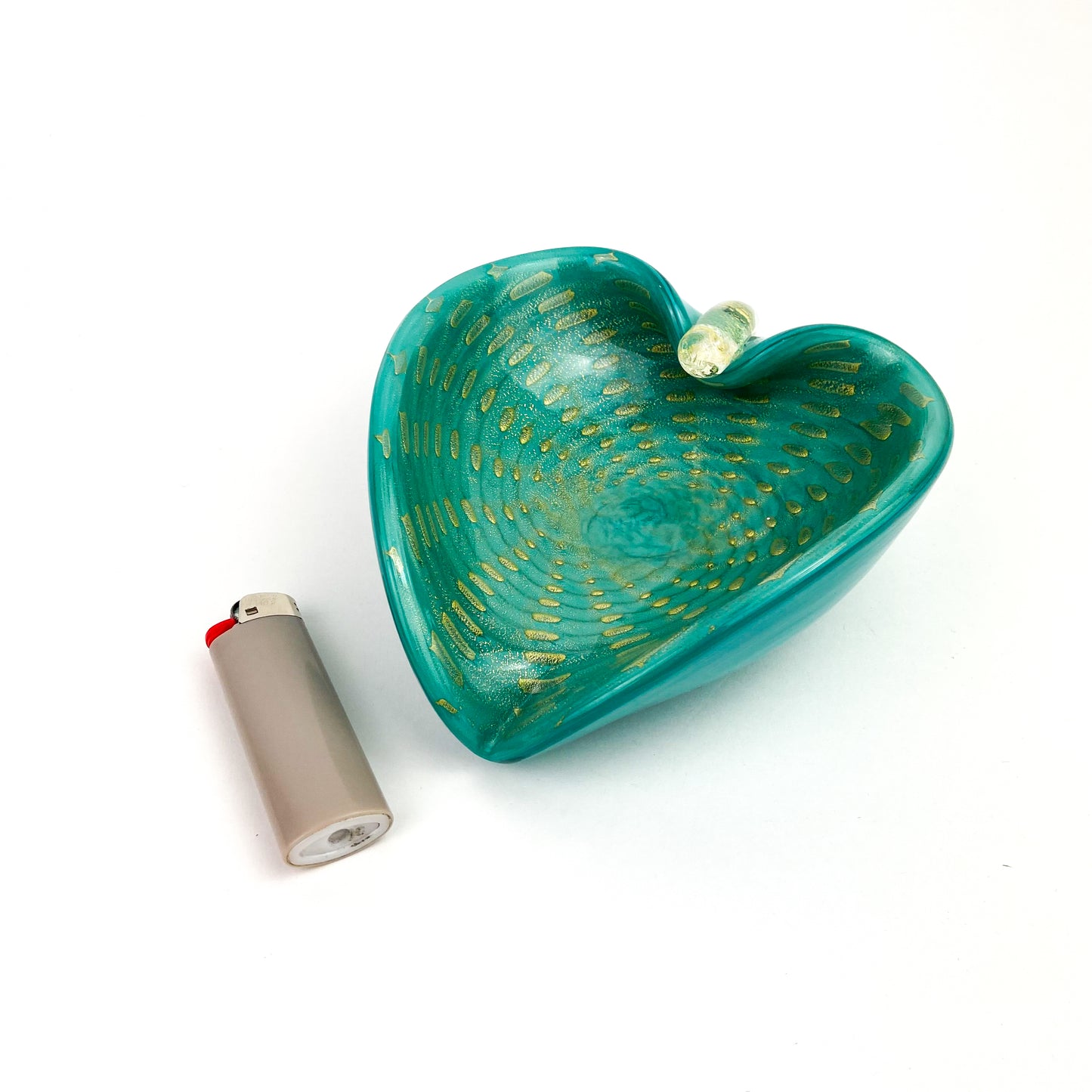 Murano Turquoise + Gold Leaf Shaped Glass Catchall/Ashtray #O788