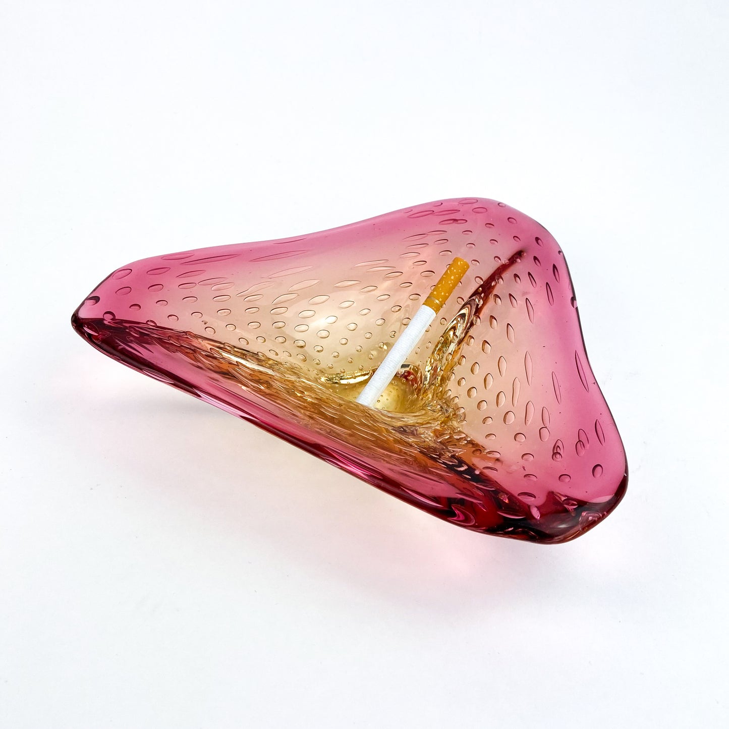 Murano Raspberry + Amber Bullicante Glass Catchall/Ashtray #O791