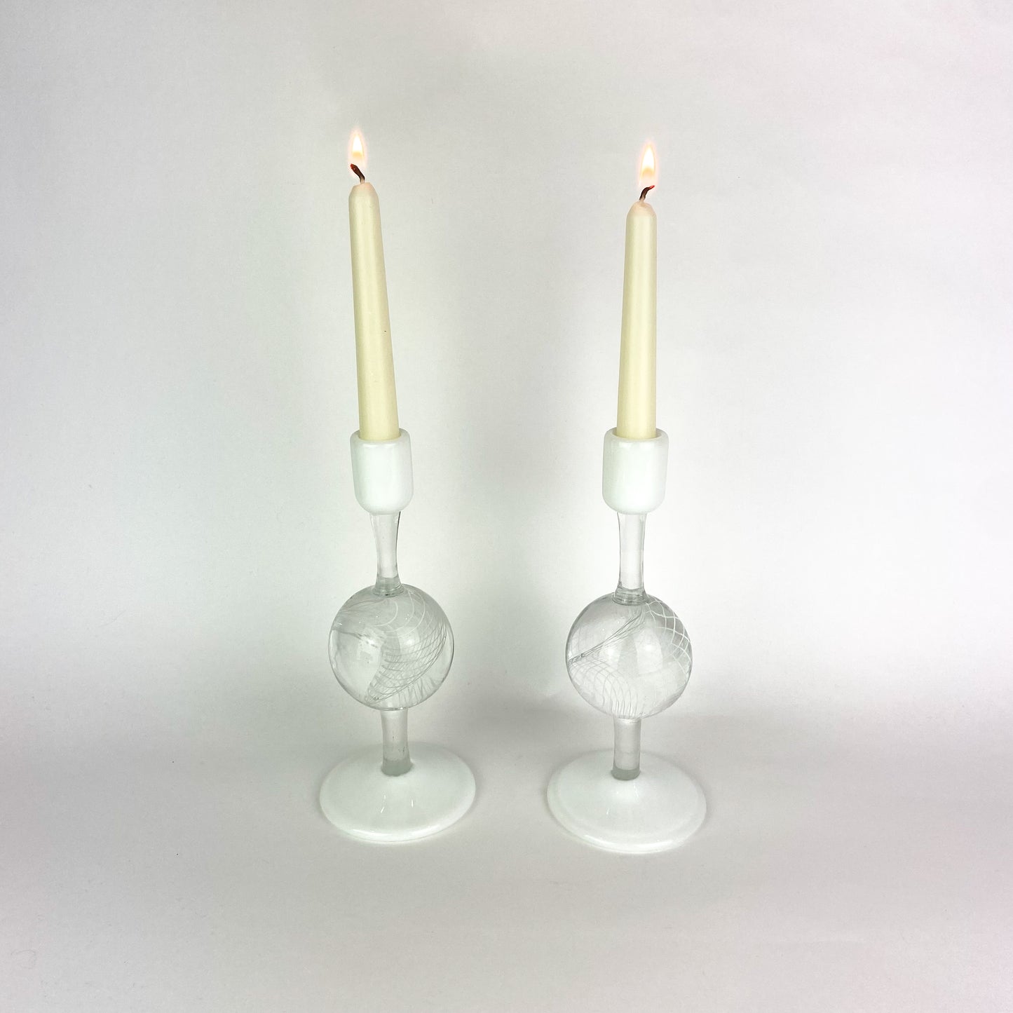 Pair of Archimede Seguso Glass Orb Candlesticks #O672