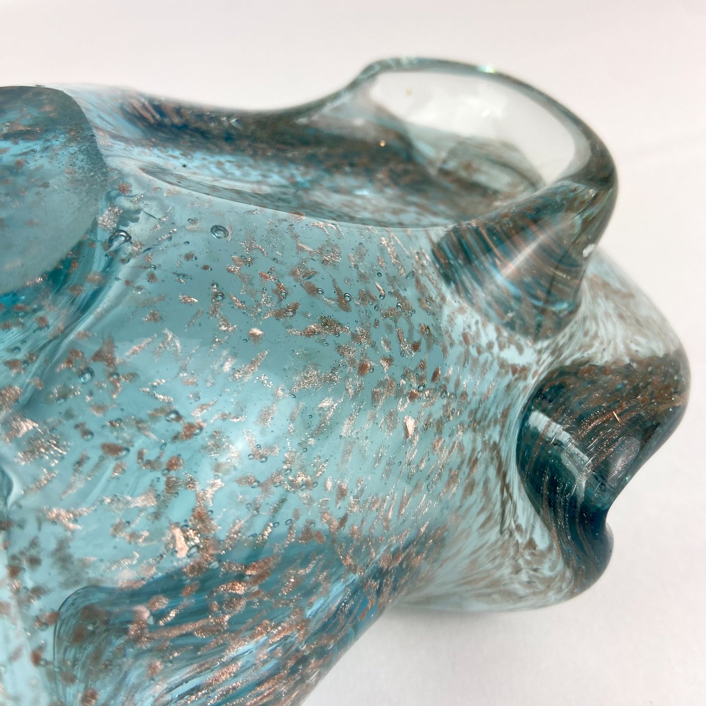 Murano Sky Blue + Gold Freeform Glass Catchall/Ashtray #O681
