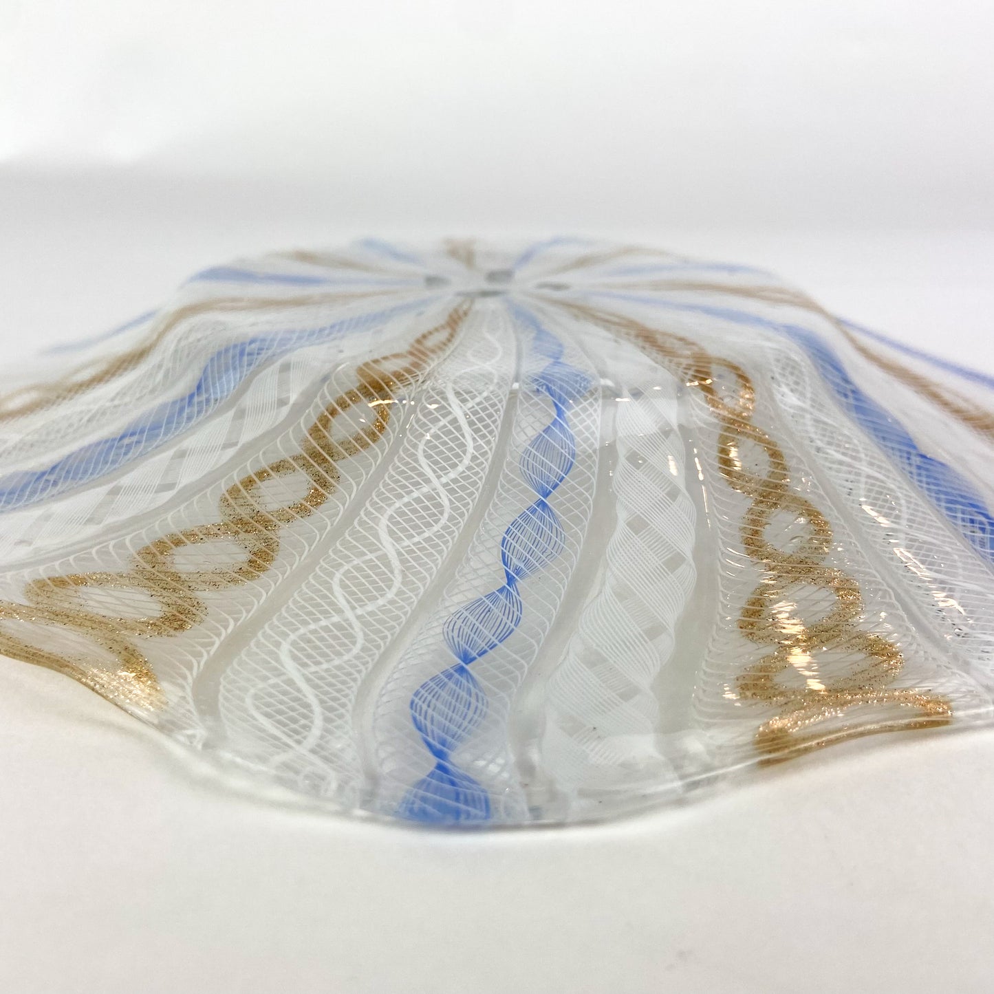 Murano Blue + White + Gold Zanfirico Glass Dish #O699