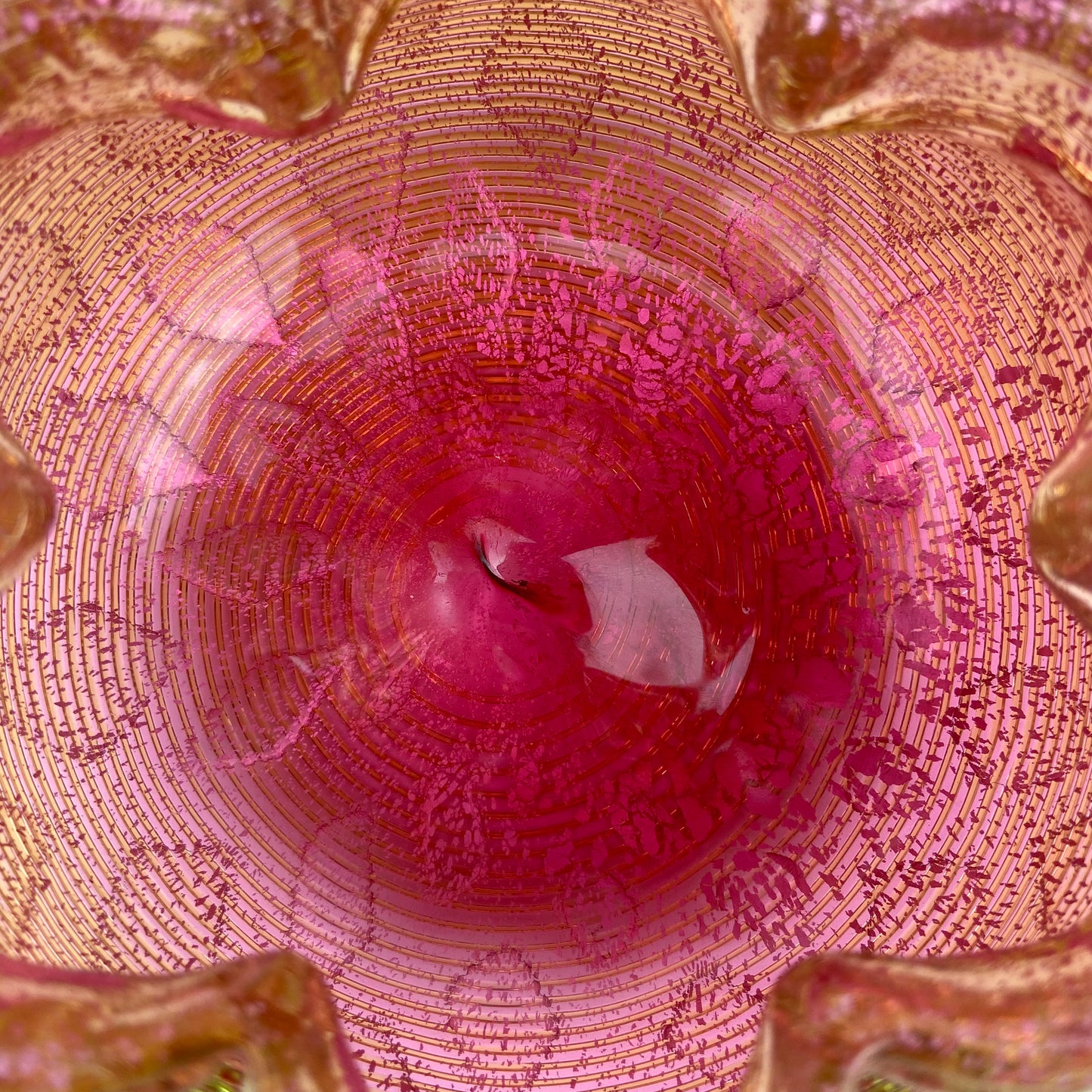 Murano Pink + Gold Fleck Threaded Glass Catchall/Ashtray #O581