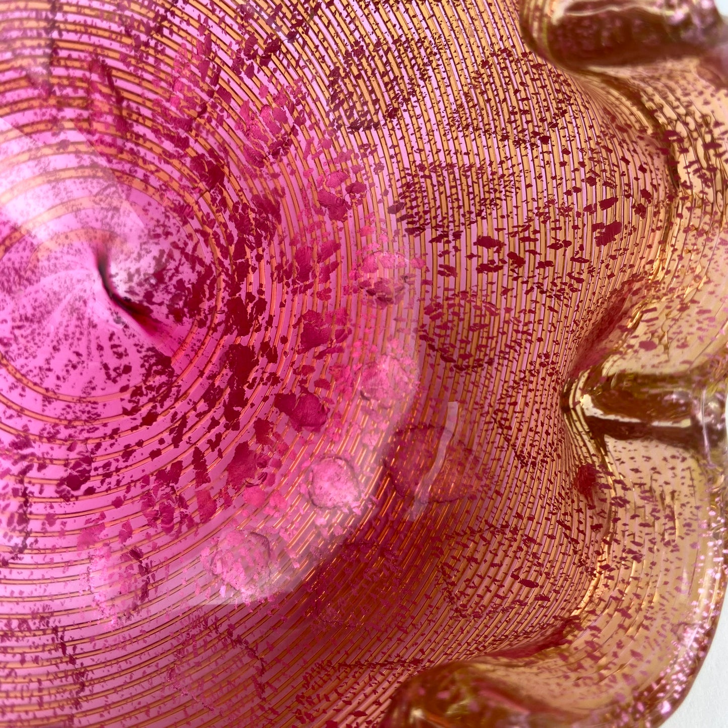 Murano Pink + Gold Fleck Threaded Glass Catchall/Ashtray #O581