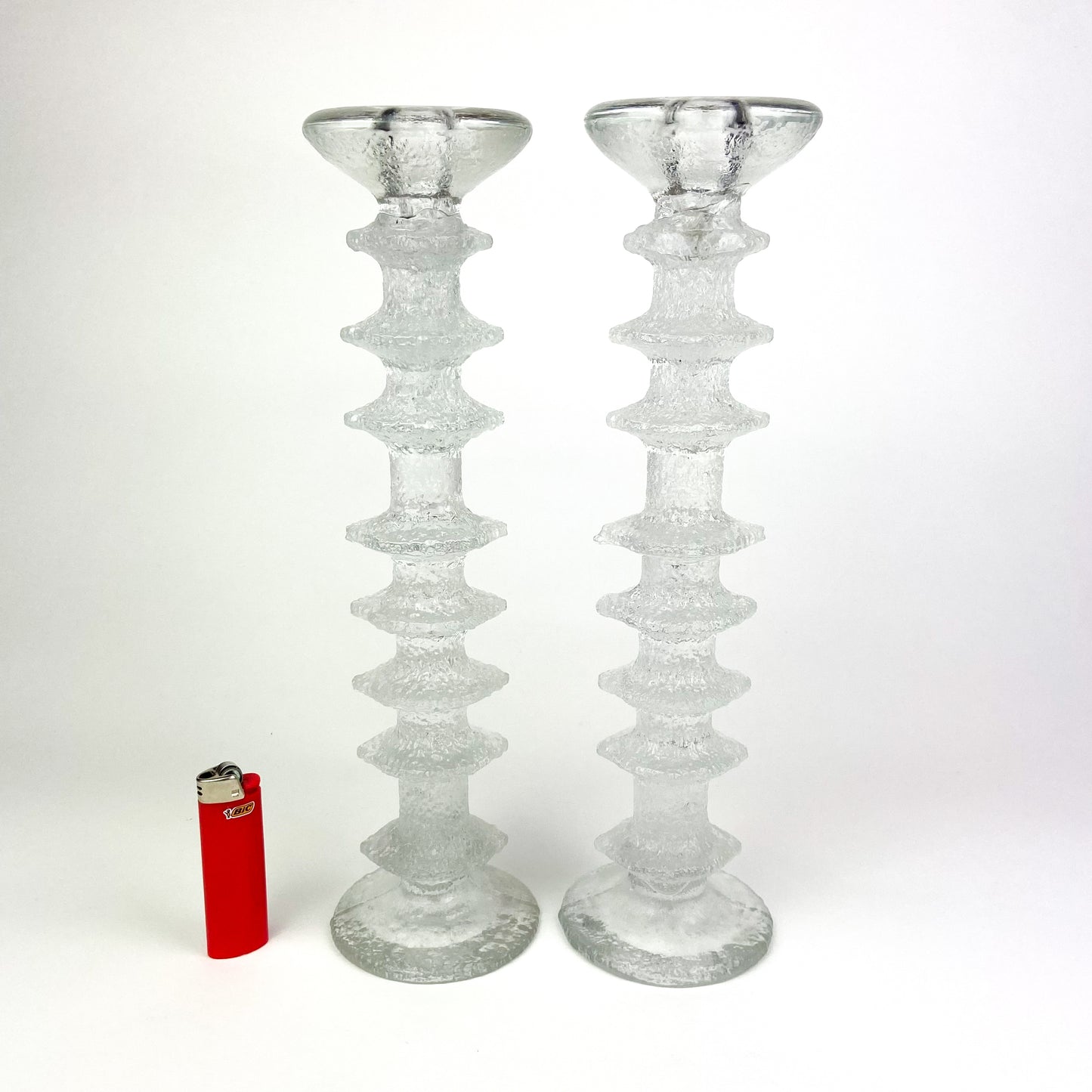 Pair of Iittala Festivo Glass Candlesticks #O707