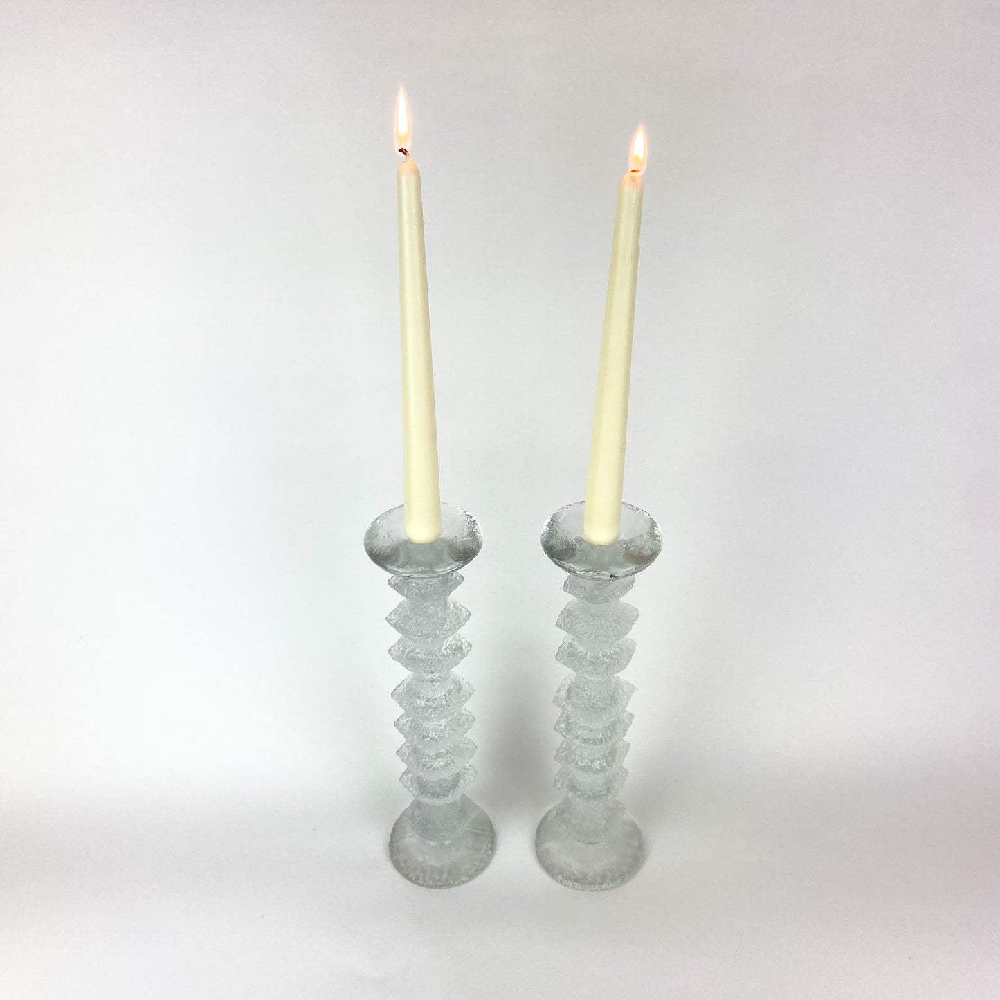 Pair of Iittala Festivo Glass Candlesticks #O707