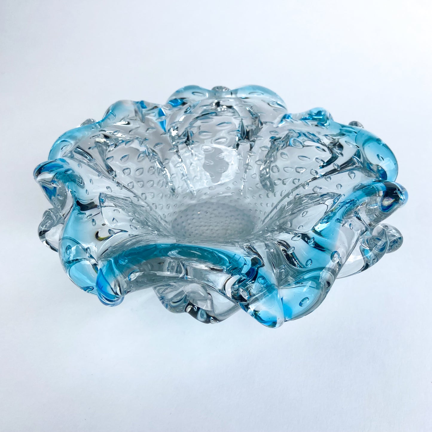 Murano Blue + Clear Bullicante Glass Catchall/Ashtray #O824