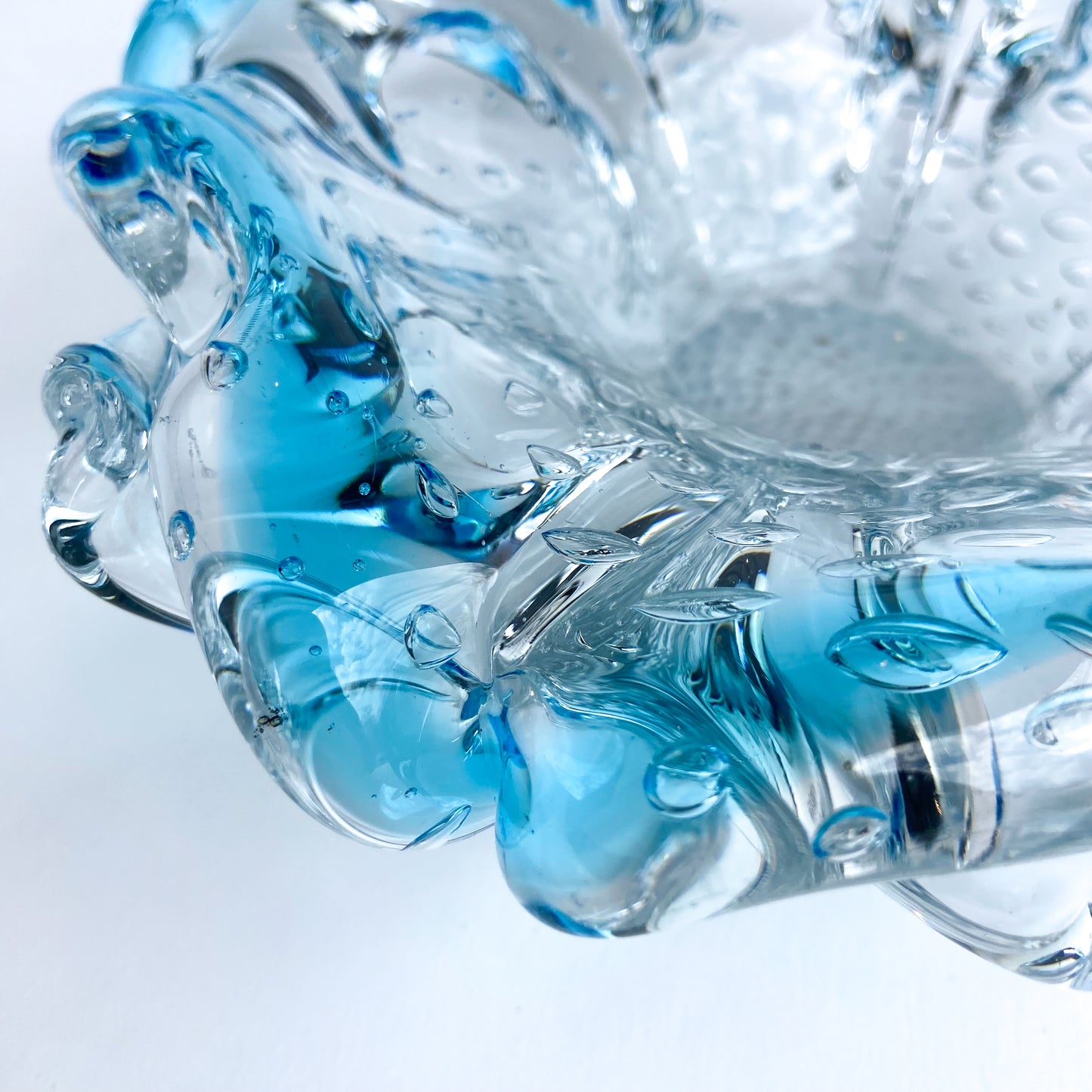 Murano Blue + Clear Bullicante Glass Catchall/Ashtray #O824