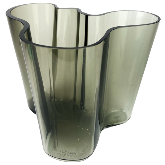 1993 Alvar Aalto Biomorphic Smoke Glass Vase #O634