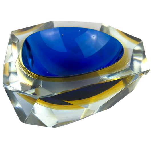 Murano Cobalt + Gold Faceted Geode Glass Catchall/Ashtray #O687