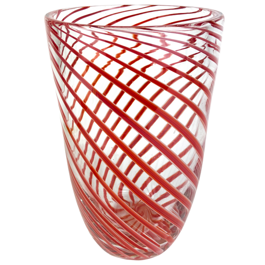 Large Red Swirl Art Glass Vase #O700